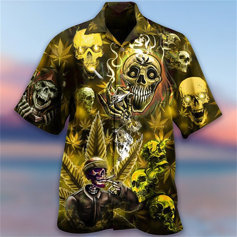 Men's Skull Halloween Costumes Shirt Button Up Shirt Short Sleeve Fashion Designer Casual Casual Daily Beach Spring & Summer Turndown 3D Button-Down Yellow Blue Purple Green3