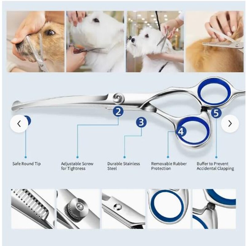 4PCS Dog Grooming Scissors Round Tip Stainless Steel Down-Curved Scissors Thinning Cutting Shears2