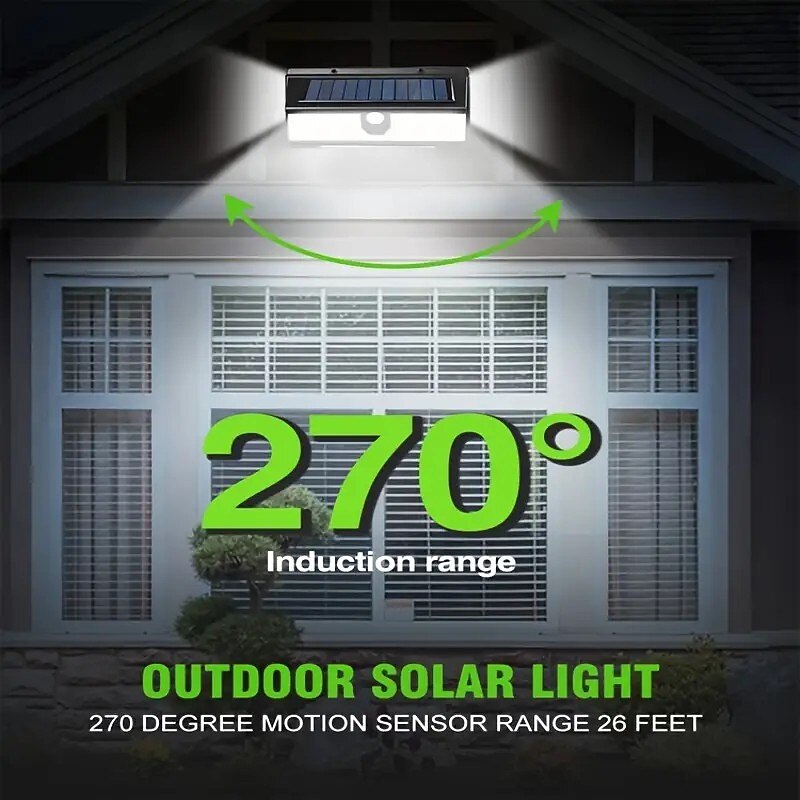 Solar Outdoor Wall Lights 190 LEDs Motion Sensor Light Waterproof 4 Modes for Garden Stair Fence Door Deck Courtyard Driveway 3-in-1 Red Blue White LEDs4