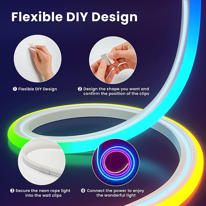 LED Light Bar Neon Strip Light 1-5M Addressable RGB Rainbow LED Pixel Light Bar DC12V Including Power Supply and RF 17key Controller Applicable to DIY LED Neon Sign Art Wall Decoration WS28112