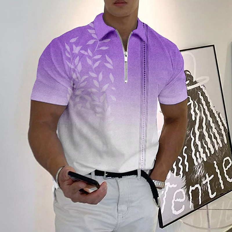 Men's Resort Hawaiian Polo Shirts Golf Shirt Short Sleeve Polo Shirts Collared Shirts Casual Beach Wear Vacation Wear Tropical Wear Party Outfits 3D Print Quarter Zip Polo Yellow Blue Purple4