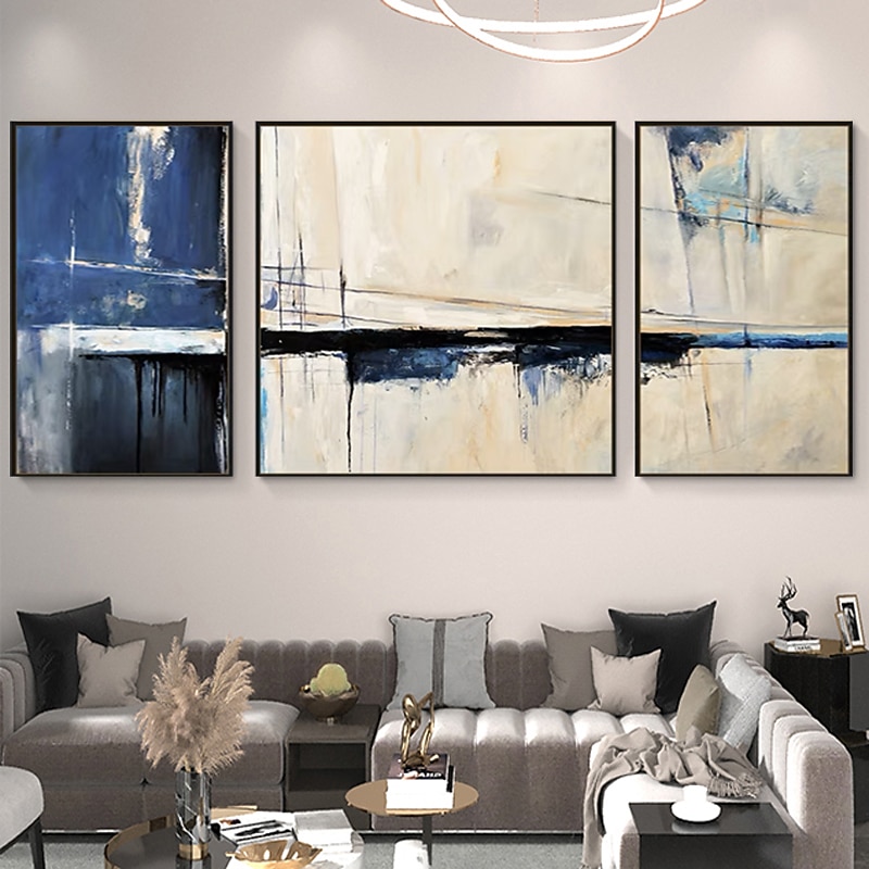 Modern Abstract Blue Horizontal Oil Painting Hand-Painted Abstract Wall Art For Living Room Bedroom Decorative Painting4