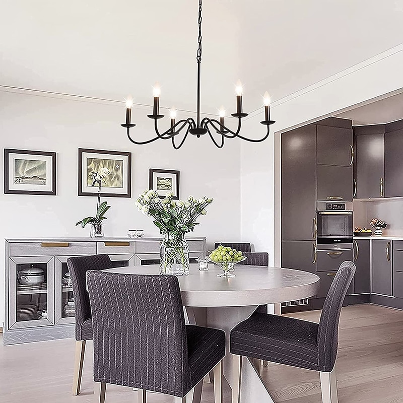 6-Light Black Chandelier Rustic Industrial Iron Chandeliers Lighting for Kitchen, Dining Room, Living Room, Bedroom,35 Inch,E12,110-240V2