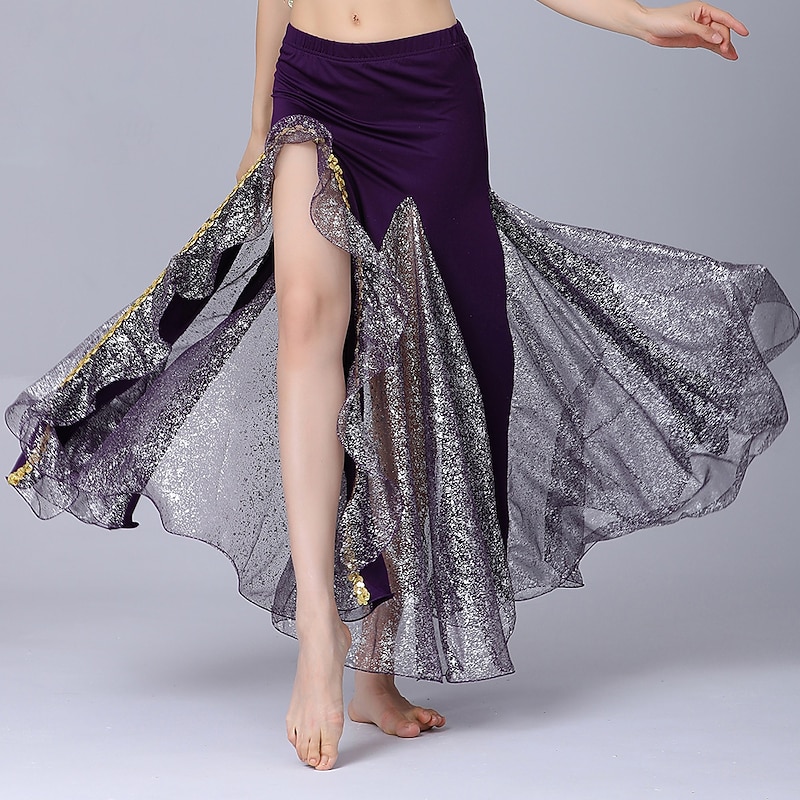 Belly Dance Skirts Pure Color Splicing Tulle Women's Performance Training High Cotton Blend