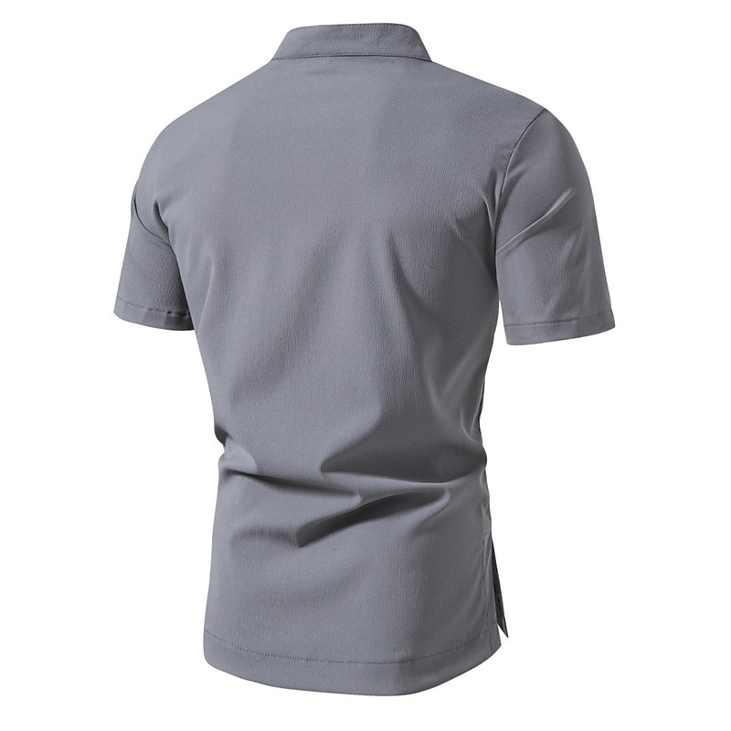 Men's Shirt Chinese Collar Shirt Mandarin Collar Shirt Summer Shirt Casual Shirt Button Up Shirt Black White Wine khaki Light Grey Short Sleeve Plain Henley Vacation Daily Clothing Apparel Cotton3