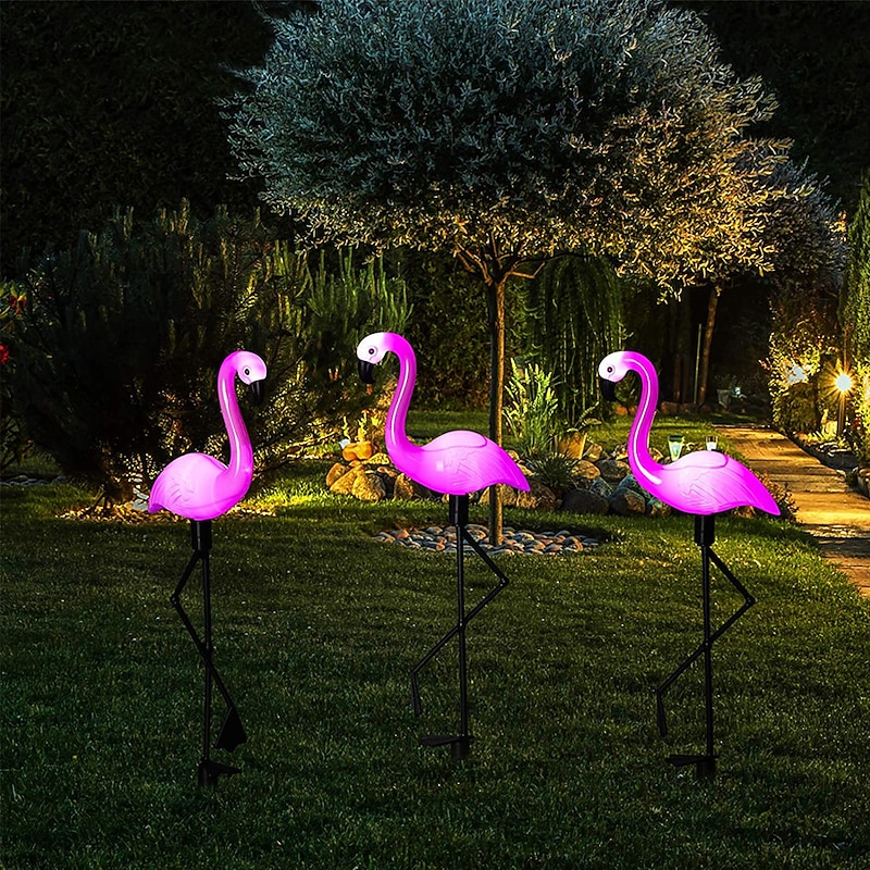 Garden Outdoor Flamingo LED Stake Lights Solar Powered Waterproof for Garden Lawn Patio Pond Backyard Decor