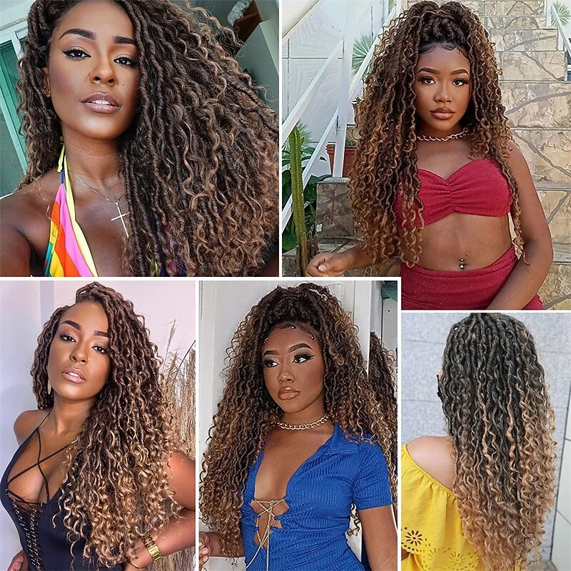 Brown 18 Inch 7 Packs Faux Locs Crochet Hair Soft Crochet Locs Pre Looped Crochet Braids Curly boho Locs Crochet Hair Synthetic Hippie Locs Hair Extensions3