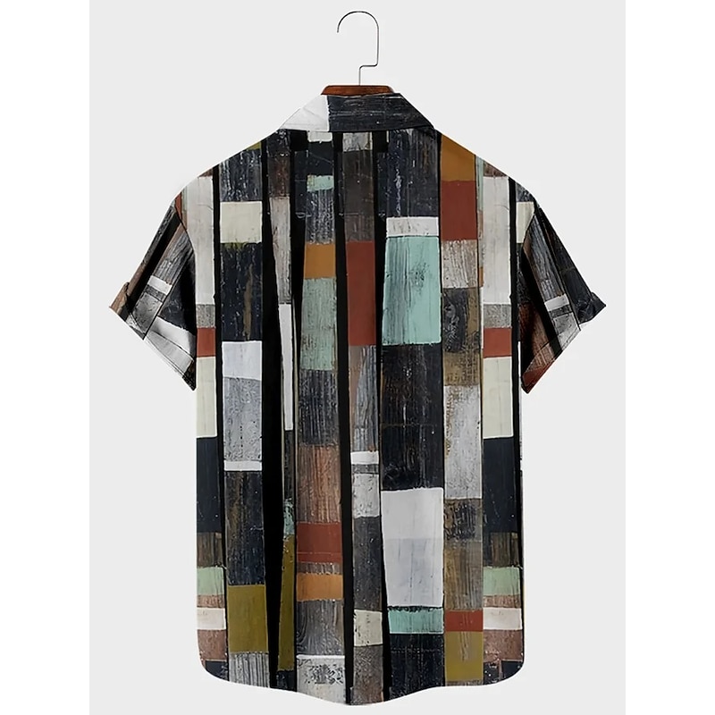 Men's Plaid / Check Geometric Pattern Vintage Shirt Button Up Shirt Short Sleeve Fashion Designer Casual Vacation Daily Going out Spring & Summer Turndown Print Blue-Green Yellow Blue Purple Green 8