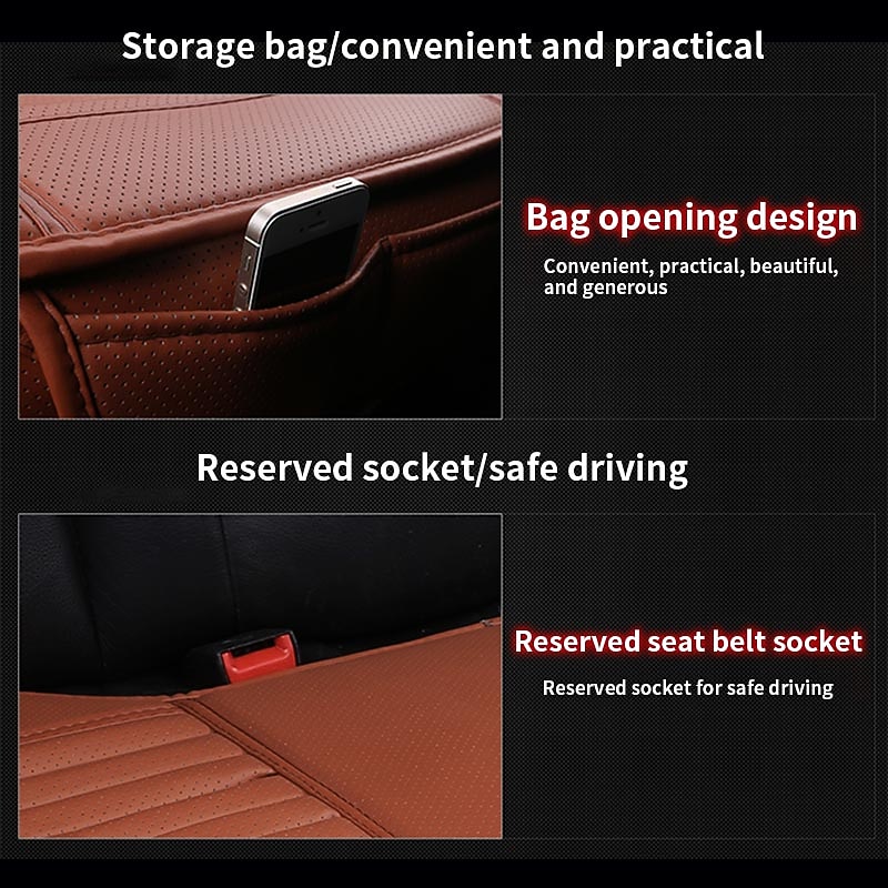 Car Seat Cushion Cover Universal 5D Bamboo Charcoal Leather, Breathable Waterproof All-Inclusive Auto Seat Protector3