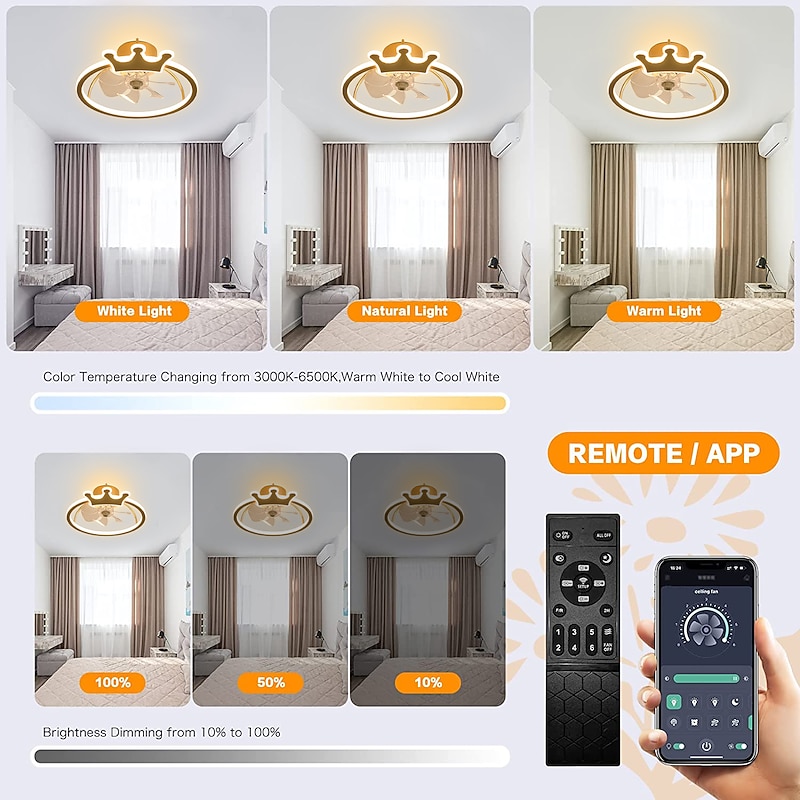 Ceiling Fan with Light Circle Design App & Remote Control 50cm Dimmable 6 Wind Speeds Modern Ceiling Fan for Bedroom, Living Room, Small Room 220-240V4