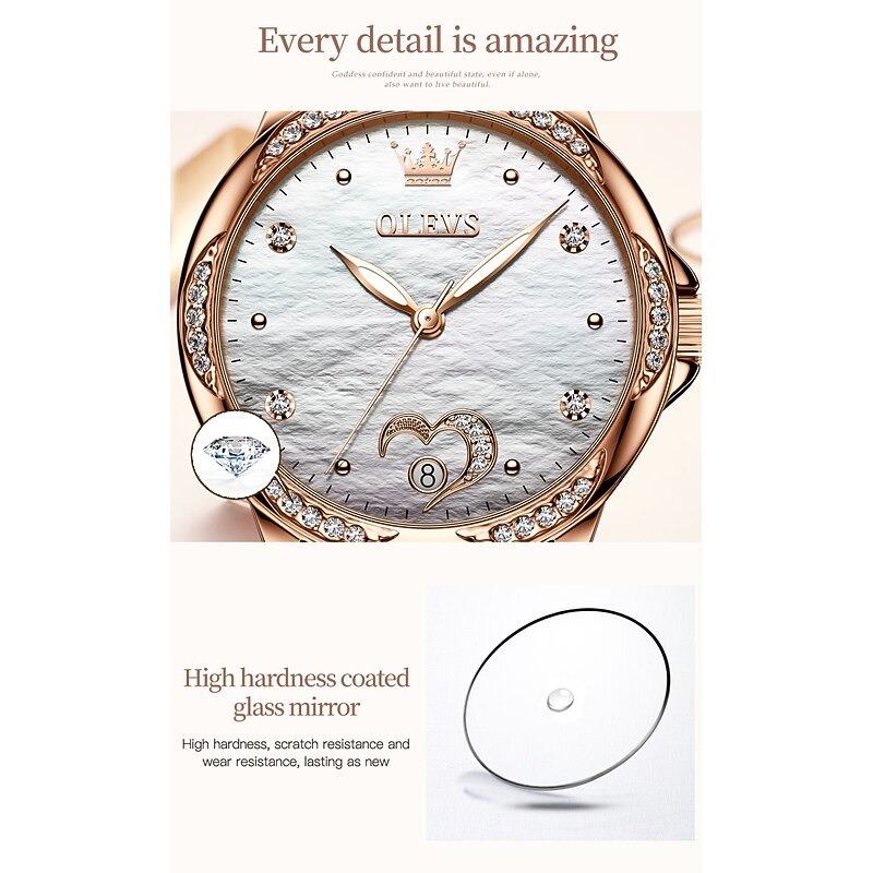 OLEVS Women Mechanical Watch Creative Minimalist Fashion Casual Analog Wristwatch Automatic Self-winding Luminous Calendar Waterproof Ceramic Watch for Women Gift Women Watches4