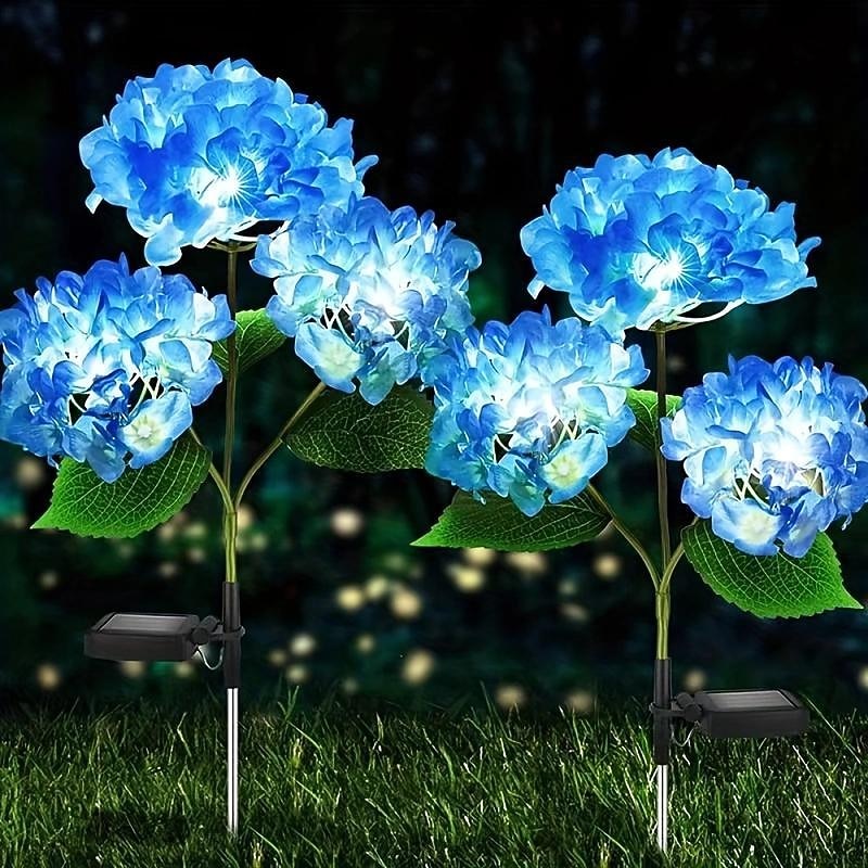 Hydrangea Solar Pathway Garden Stake Lights - Waterproof Solar Simulation Flower Floor Light for Villa, Courtyard, Lawn & Garden Decoration