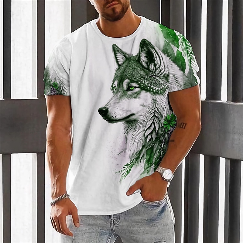 Men's Graphic Animal Wolf T Shirt Short Sleeve T shirt 3D Print Crew Neck Shirt Vintage Fashion Designer Outdoor Daily Sports Red Green Dark Blue Spring & Summer Clothing Apparel S M L XL 2XL 3XL3