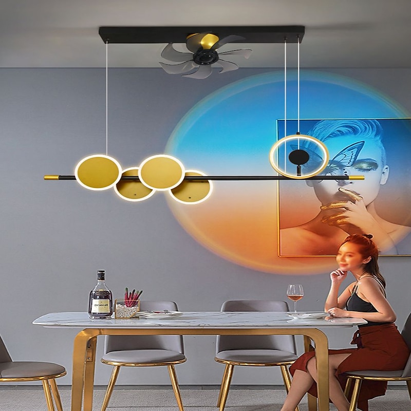 Ceiling Fan with 360°Rotatable Sunset Lamp Liner Design App & Remote Control 100cm 5-Light Dimmable 6 Wind Speeds Modern Ceiling Fan for Bedroom, Living Room, Small Room 110-240V