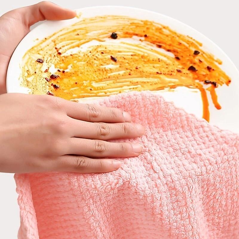 5/10pcs Kitchen Dishcloth Rag Non-Stick Oil Pineapple Plaid Dish Towel Double-Sided Absorbent Thickened Scouring Pad2