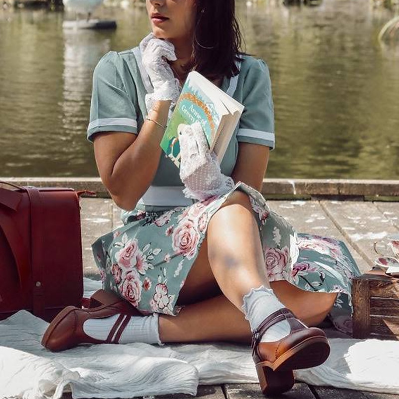 Retro Vintage 1950s Midi A-Line Dress Rockabilly Swing Dress Floral A-Line V Neck Fancy Dress Women's Carnival Masquerade Party Evening Wear Homecoming Cocktail Party Adults' Dress Homecoming Dresses4