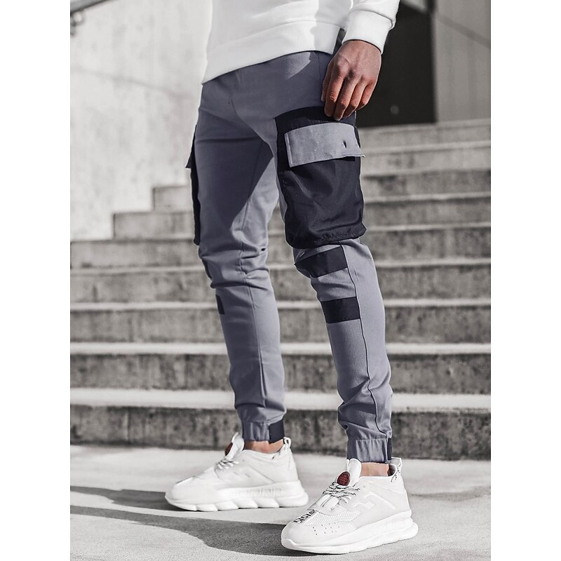 Men's Cargo Pants Cargo Trousers Trousers Patchwork Drawstring Elastic Waist Color Block Sports Outdoor Daily Wear Streetwear Sporty Slim Black Red4