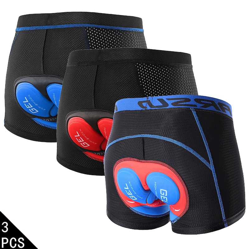 Arsuxeo Men's 3-Pack Cycling Under Shorts Cycling Padded Shorts Bike Underwear Shorts 5D Padded Gel Bottoms Quick Dry Mountain Bike MTB Clothing2