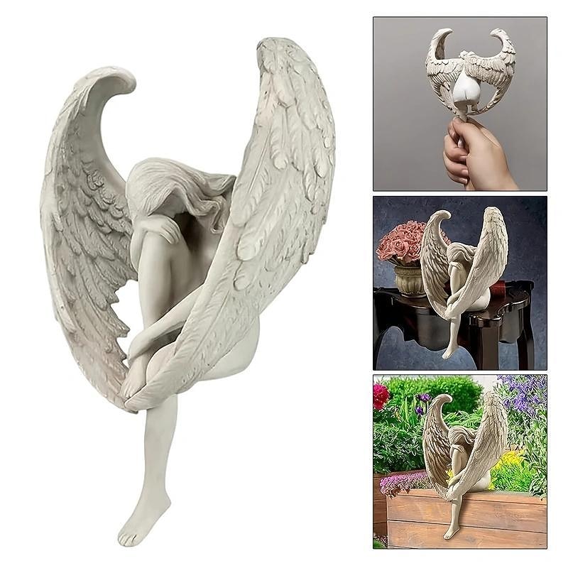 Fairy Statue,Sorrow Angel Statue Crafts, Pure White Love Angle With Wings Sculpture Ornaments, For Home Decor Bedroom Office Garden Tabletop3
