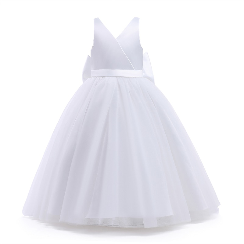 Kids Girls' Flower Girl Dress Dress Party Dress Solid Color Sleeveless Formal Performance Wedding Mesh Backless Elegant Fashion Adorable Polyester Maxi Party Dress Swing Dress Tulle Dress Summer2