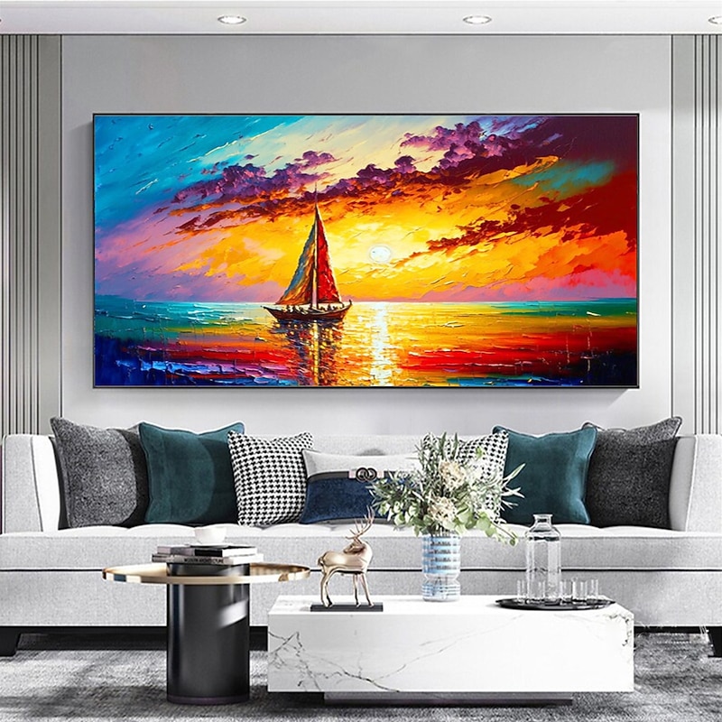Oil painting hand-painted Mural Art Abstract Knife Painting Landscape Sea view Home Decoration Decorative Roll Canvas Frameless Unstretched