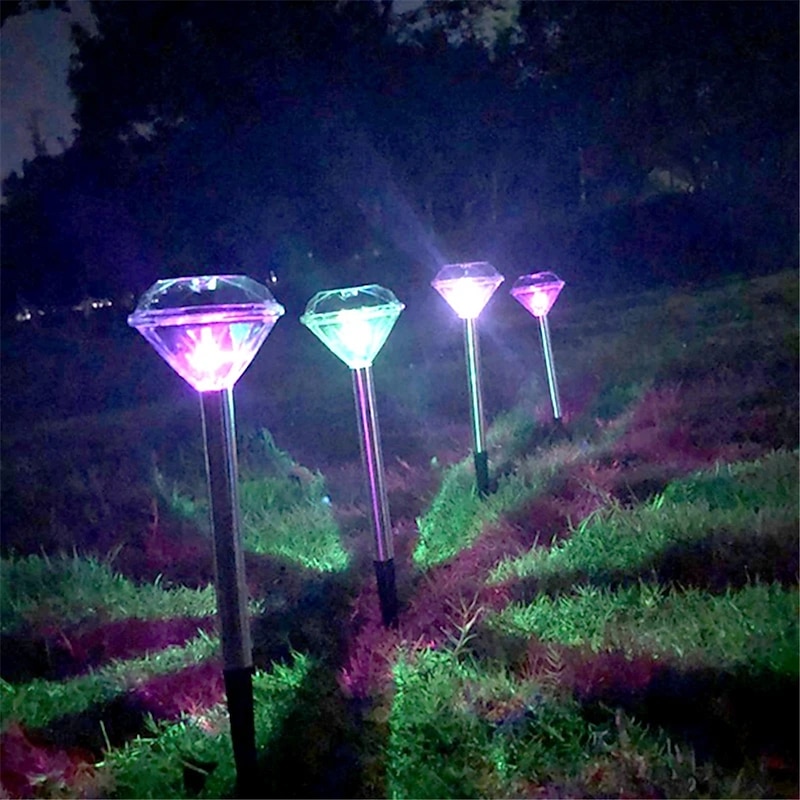 Solar Pathway Lights LED Solar Diamond Stake LightsOutdoor Solar Powered Garden Lights Waterproof LED Path Lights for Patio Lawn White Warm Colorful Light2