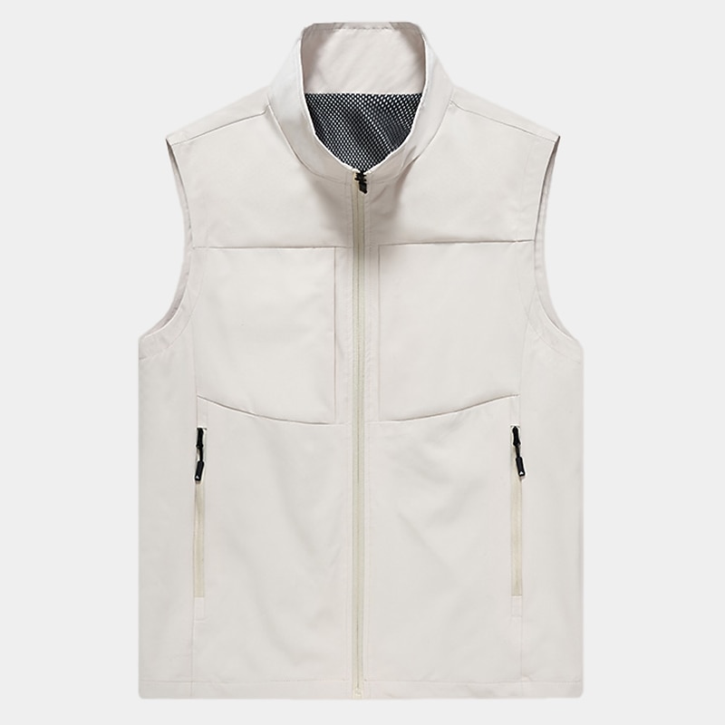 Men's Vest Gilet Fishing Vest Hiking Vest Sleeveless Vest Gilet Jacket Daily Wear Modern Contemporary Spring & Summer Outdoor Solid / Plain Color Zipper Standing Collar Loose Fit rice white Black4