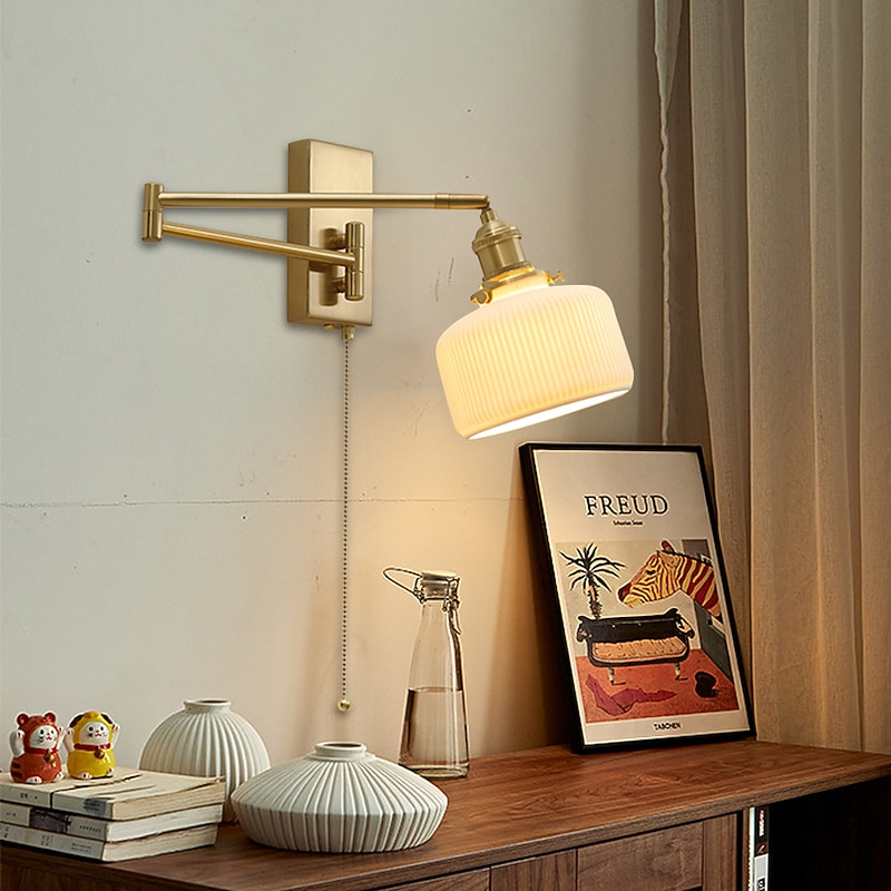 LED Wall Light Swing Arm Light Ceramic Iron Living Room Sample Room Bedroom Bedside TV Wall Art Light Wall Light 110-240V3
