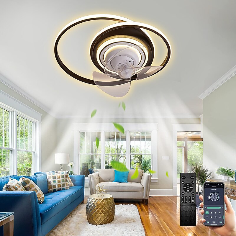 Ceiling Fan with Light Circle Design App & Remote Control 50cm Dimmable 6 Wind Speeds Modern Ceiling Fan for Bedroom, Living Room, Small Room 110-240V