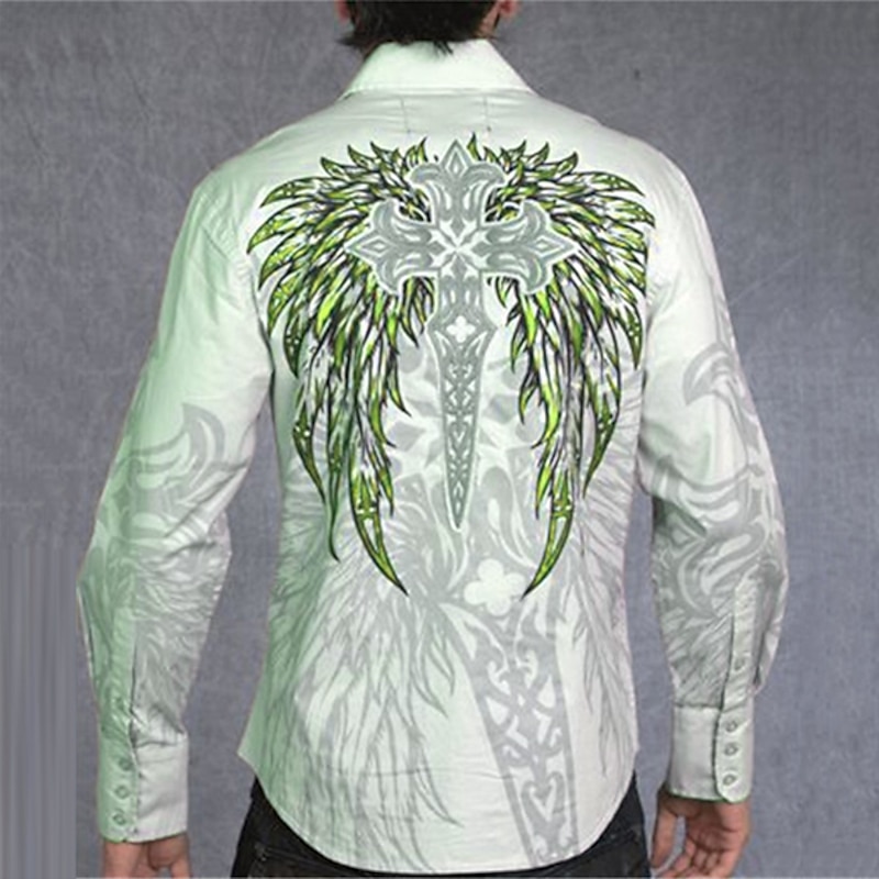 Men's Totem Shirt Western Shirt Cowboy Shirt Long Sleeve Fashion Designer Casual Outdoor Holiday Fall & Winter Turndown Print Button-Down White Purple Green Blue+Blue Gray3