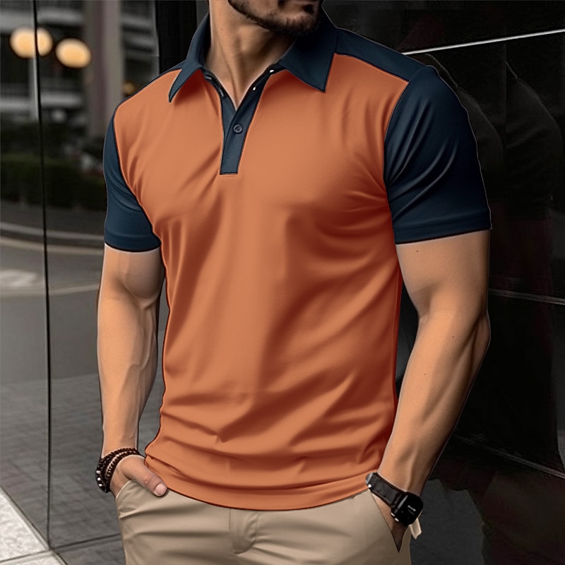 Men's Polo Shirt Golf Shirt Casual Holiday Lapel Classic Short Sleeve Fashion Basic Color Block Button Summer Regular Fit White Blue Orange Brown Polo Shirt4