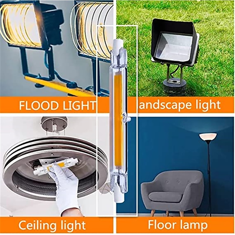 R7S LED Bulb 78mm 118mm Glass Tube High Power COB Light AC110V 220V Home Replace Halogen Lamp 100W Equivalent Warm Cold White 360°Beam Angle 110-240V
