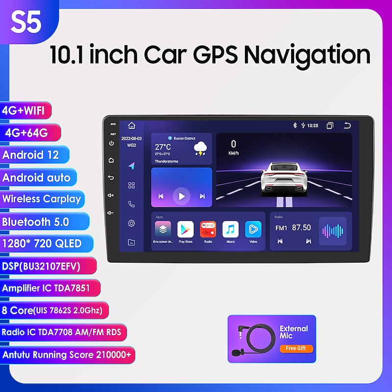 Android 12 2 Din for Universal Car Radio Multimedia Player GPS Navigation Car Audio Stereo Head Unit 10.1 Inch Speakers wifi