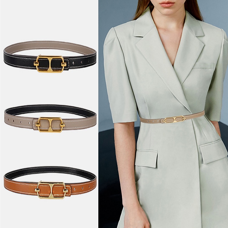 Women's Reversible Belt PU Leather Metal Bucke Eyelet Casual Formal Party Work Black Brown Gray