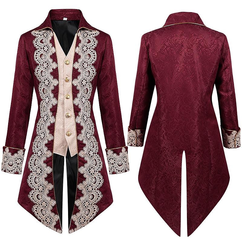 Vampire Retro Vintage Punk & Gothic Medieval Renaissance Steampunk Jacket Tailcoat Outerwear Men's Lace Jacquard Costume Vintage Cosplay Party Masquerade Festival Coat Halloween2