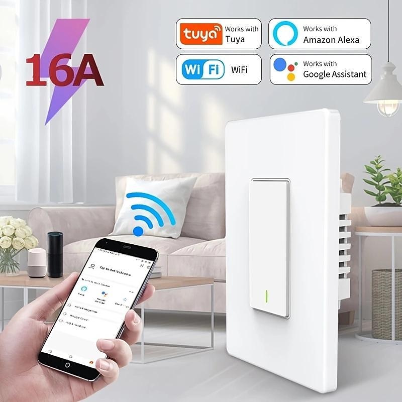 Smart Wall Light Switch 16A 3 Way Switch 1800W Tuya Smart Life Voice Control 2.4Ghz WiFi Push Button Work With Alexa Google Home