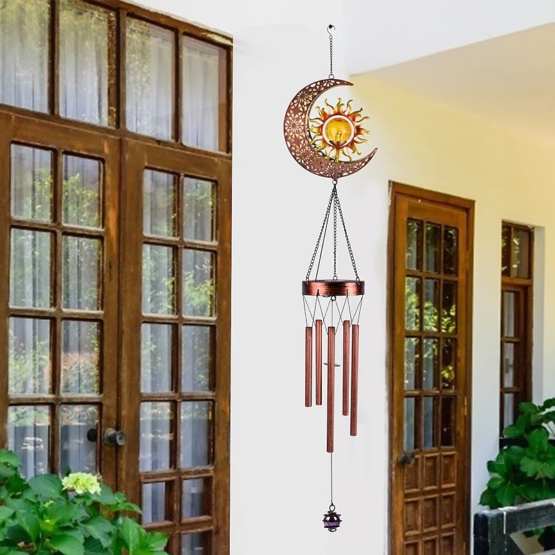 Solar Wind Chimes  Outdoor Light Moon Sun Star Lamp Wrought Iron Sun Lawn Flood Light Patio Outdoor Garden Decoration Waterproof Warm White Light3