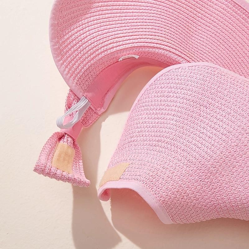 Sun Visor Hats for Women Wide Brim Straw Roll-Up Ponytail Summer Beach Hat UV UPF Packable Foldable Travel Summer4