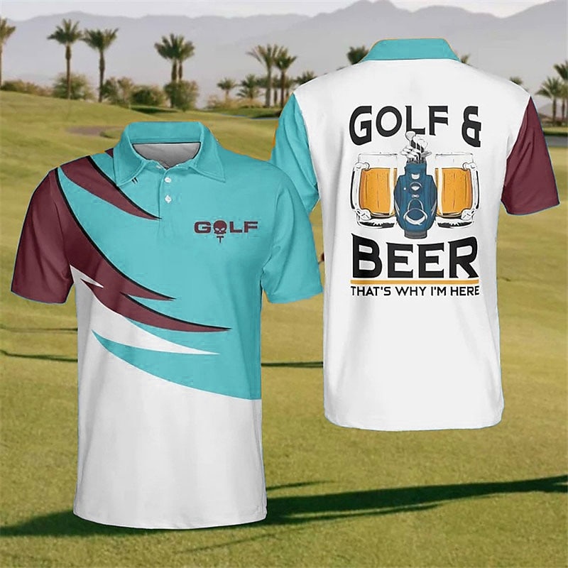 Oktoberfest Men's Polo Shirt Lapel Polo Button Up Polos Golf Shirt Letter Graphic Prints Beer Golf Turndown Lake blue Yellow Sky Blue Green Gray Outdoor Street Short Sleeves Print Clothing Apparel3