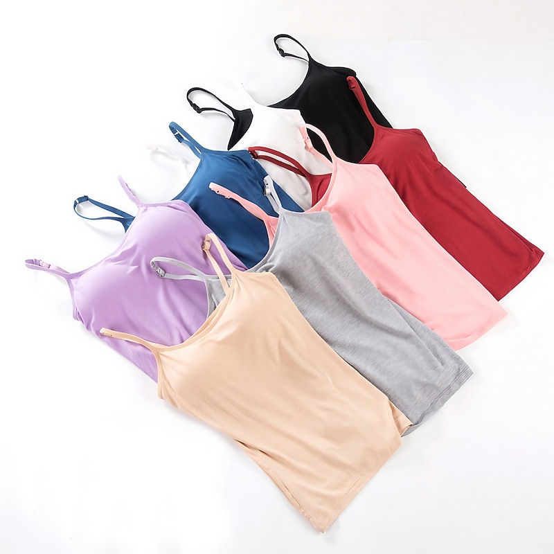 Women's Camisole Tank Top Plain Basic Sleeveless U Neck Regular Tops Casual Black White Pink Blue Beige