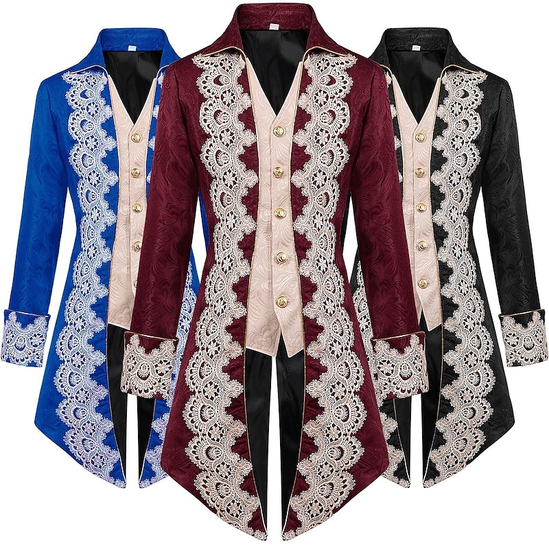 Vampire Retro Vintage Punk & Gothic Medieval Renaissance Steampunk Jacket Tailcoat Outerwear Men's Lace Jacquard Costume Vintage Cosplay Party Masquerade Festival Coat Halloween