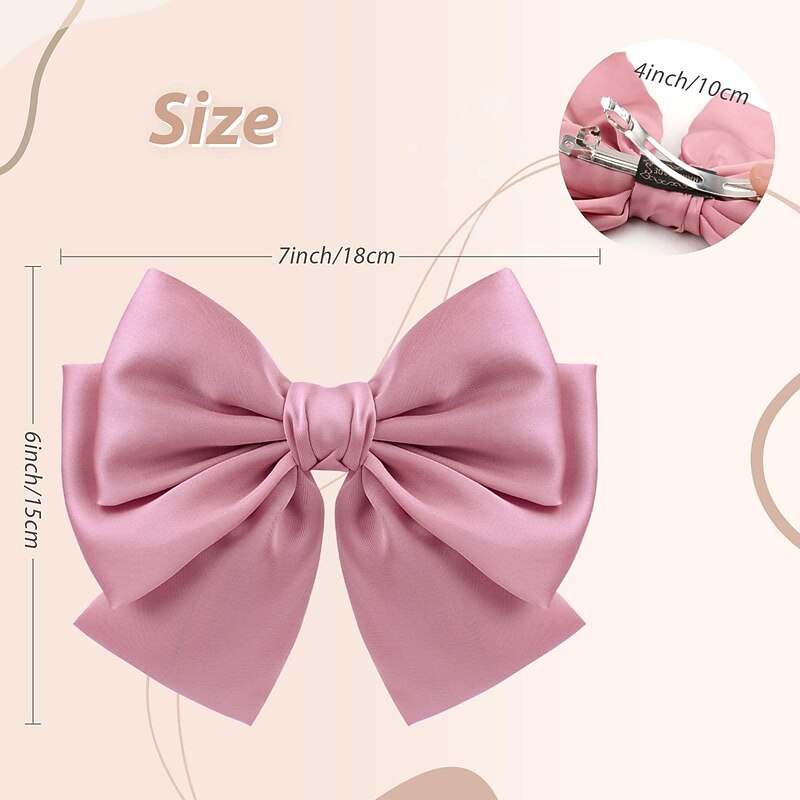 Big Satin Layered Hair Bows for Women Girls 7 Inch Pink Blue Barrette Hair Clip Large Ribbon Bows Style Hair Accessories3
