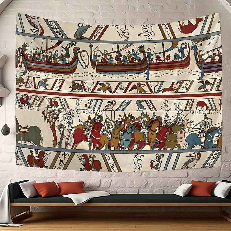 Bayeux Medieval Tapestry Middle Age Tapestry Wall Art Decor Photograph Backdrop Blanket Curtain Home Bedroom Living Room Decoration