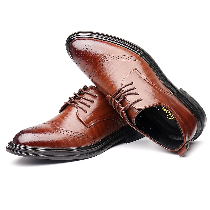 Men's Brown Faux Leather Brogue Dress Shoes – Classic Wingtip Oxford Design for Business, Formal Occasions, and Office Wear3