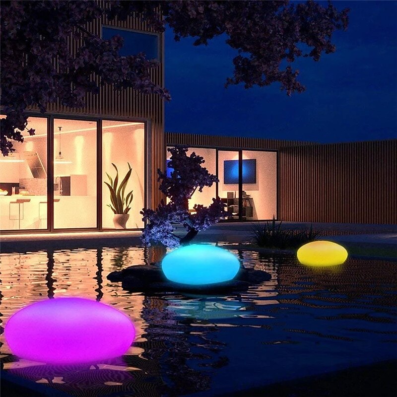 Solar Garden Lights Outdoor Glow Cobblestone Shape Lamp Garden Decor Light RGB Waterproof Landscape Night Lights for Lawn Patio Path Wedding