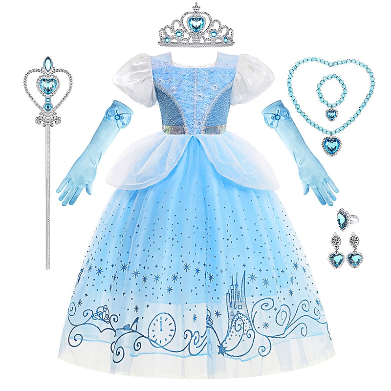 Toddler Girls' Clothing Set Graphic Long Sleeve Performance Anniversary Fashion Cute Polyester A Line Dress Fall Winter 7-13 Years Blue