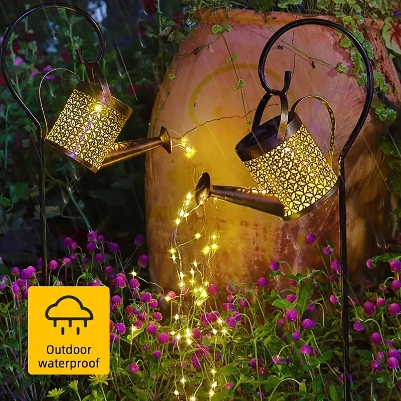 Watering Can Solar Lights Waterproof Copper Lights 36 LEDs for Outdoor Pathway Backyard Deck Lawn Patio Walkway 2 Modes Light Control