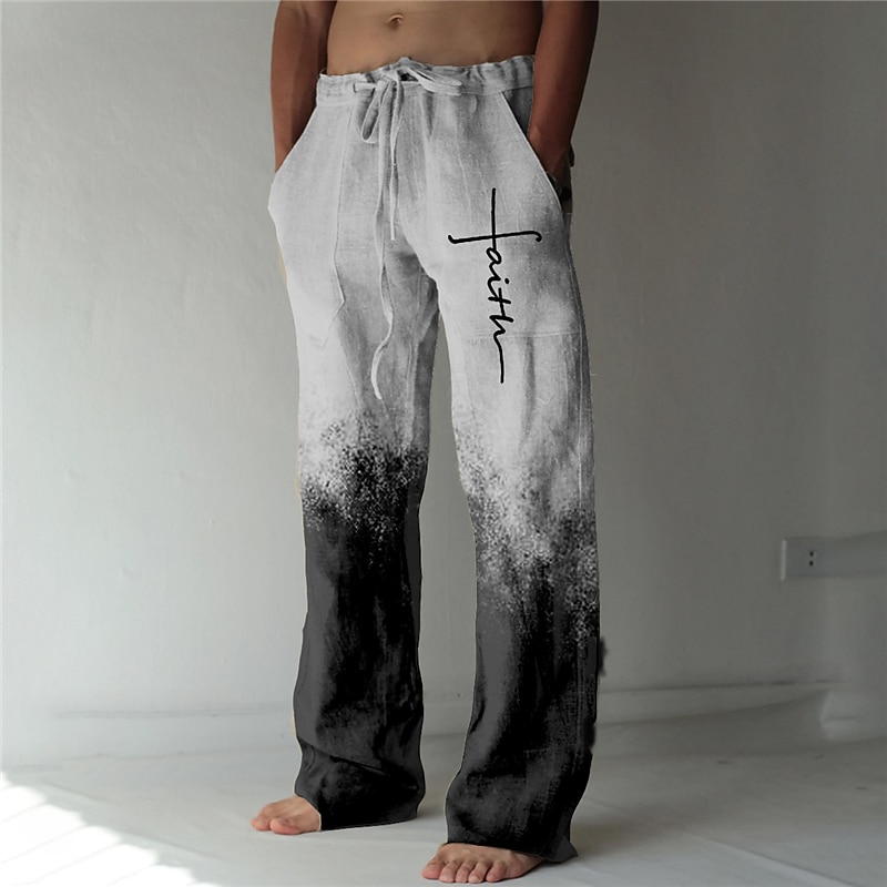 Men's Summer Pants Beach Pants Drawstring Elastic Waist 3D Print Graphic Prints Cross Comfort Casual Daily Holiday Streetwear Hawaiian Yellow Blue