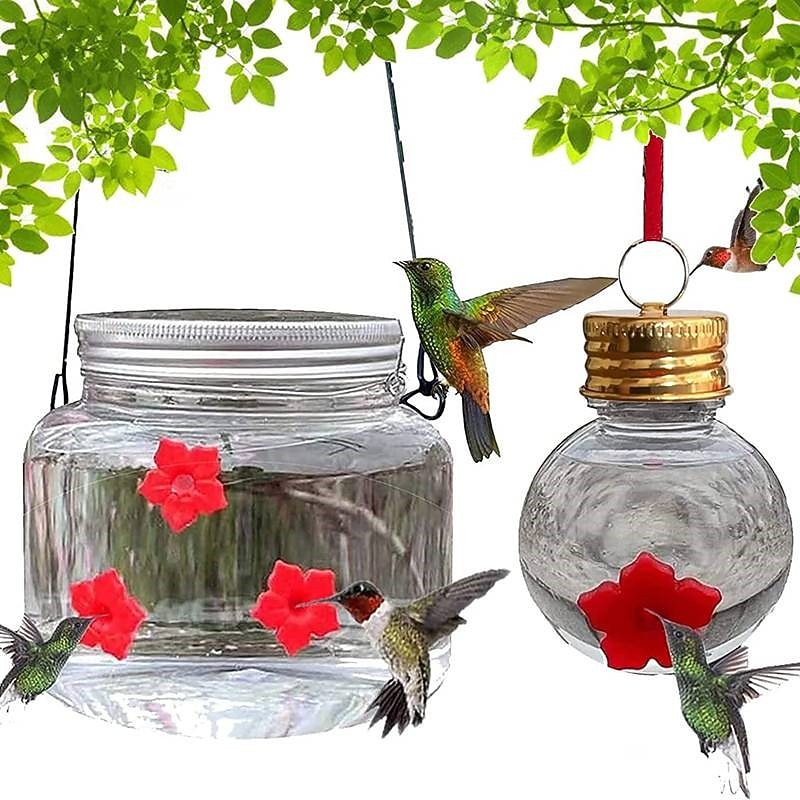 1pc, Hummingbird Feeder, With Flower Feeding Ports, Outdoor Hanging Yard Decoration, Clear Bulb Reservoir Design, Portable Hummingbird Feeders, Outdoor Garden Decorations
