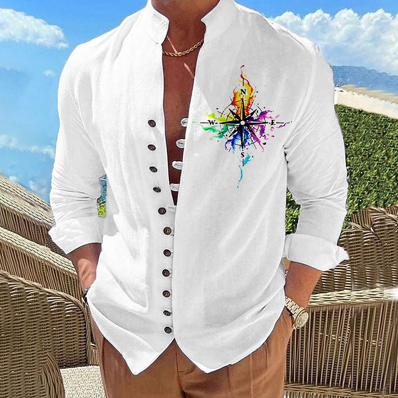 Men's Parrot Shirt Summer Hawaiian Shirt Aloha Shirt Long Sleeve Shirt Stand Collar Fashion Designer Casual Outdoor Vacation Street White Yellow Red S M L4